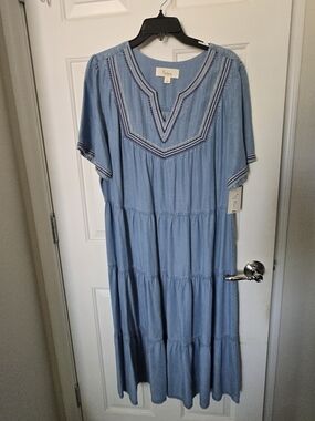 Nurture By Westbound - Light Blue Tiered Maxi Dress with Embroidered Yoke